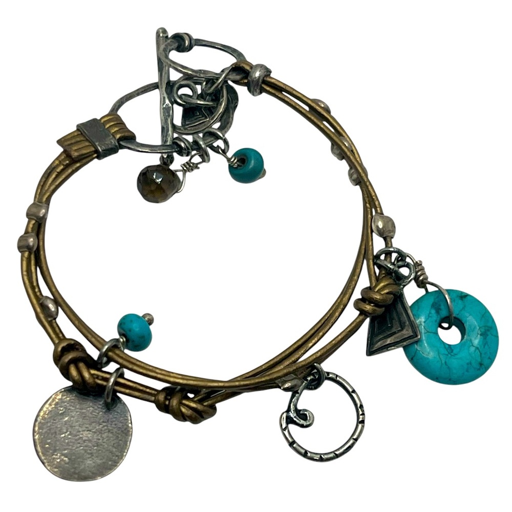 Silpada Sterling Silver Howlite Smoky Quartz on Brown Leather Bracelet B2086